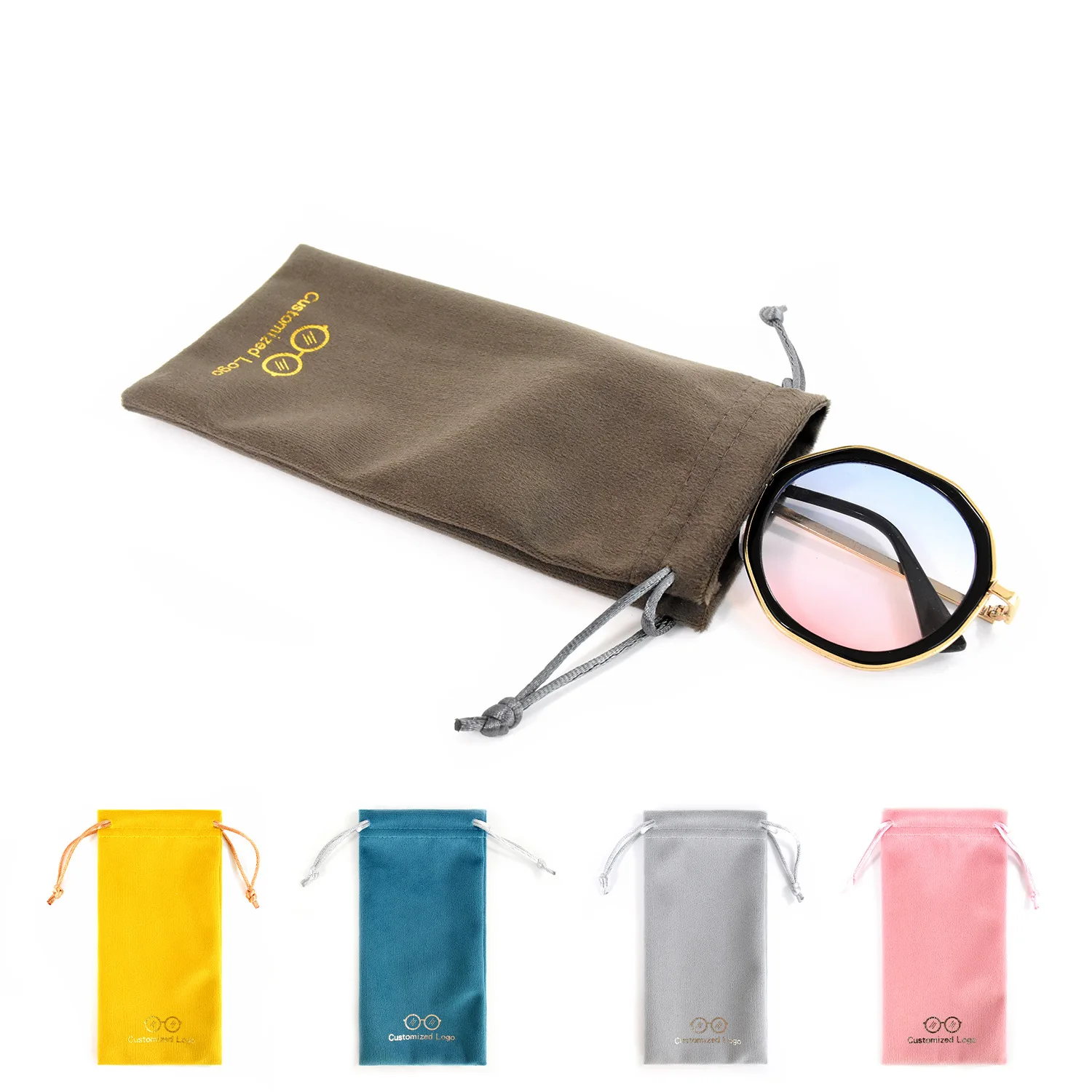Custom Logo Soft Velvet Sunglasses Bag Mobile Phone Power Bank Storage Dust Pouch Bag