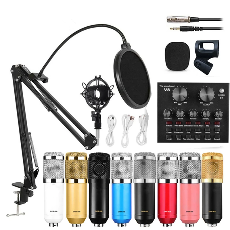 Professional Studio Audio Interface Recording External Live bm-800 Karaoke mic V8 Sound Card For Condenser Microphone