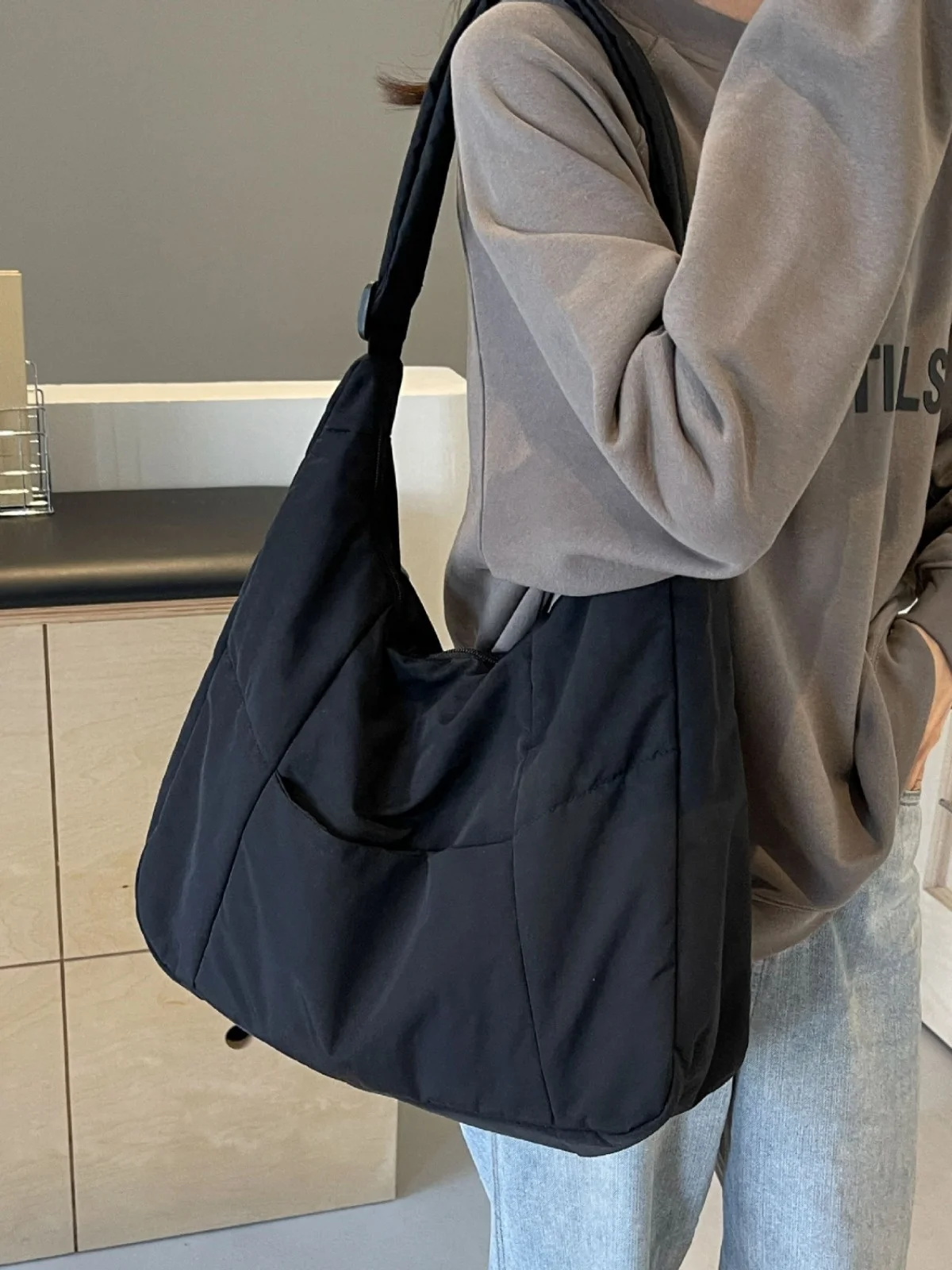 2024 new college students class work cotton-padded Tote single shoulder crossbody nylon cloth bag female