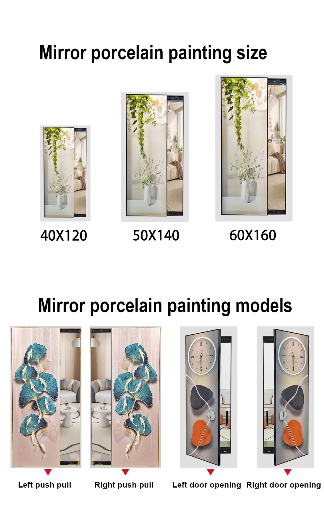 Cute cartoon panda modern Minimalist push pull mirror crystal porcelain painting designs for home decoration