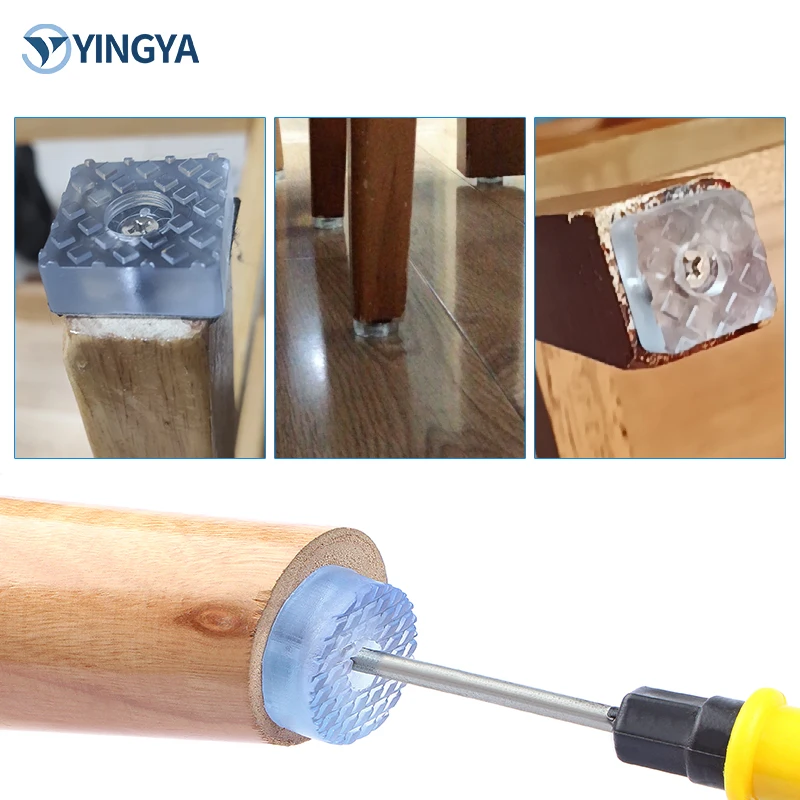 Black Clear Transparent Furniture Chair Table Legs Soft Rubber Skid Glide Pad Screw-On Noise-Killer Plastic Floor Protector