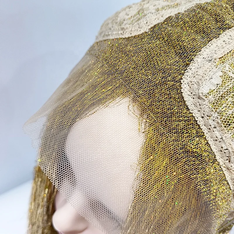 Wholesale High Quality Golden Full Tinsel Lace Front Wigs Long Straight Tinsel Hair Lace Wigs for Ladies Cosplay Party