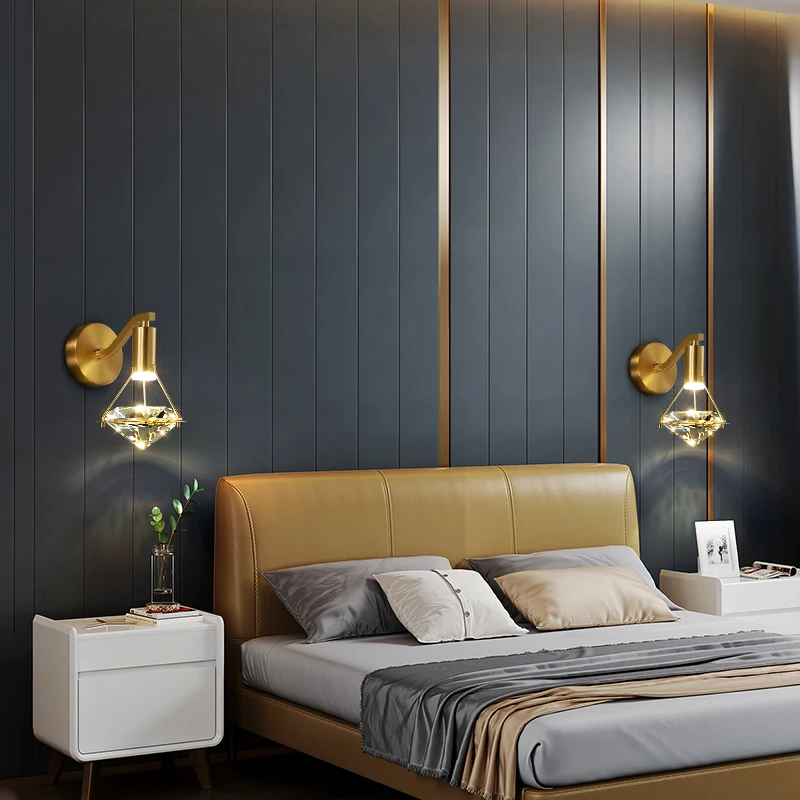  Crystal Wall Sconce Brushed Brass Lighting Fixture LED Dimmable K9 Lamp Beside Night Stand