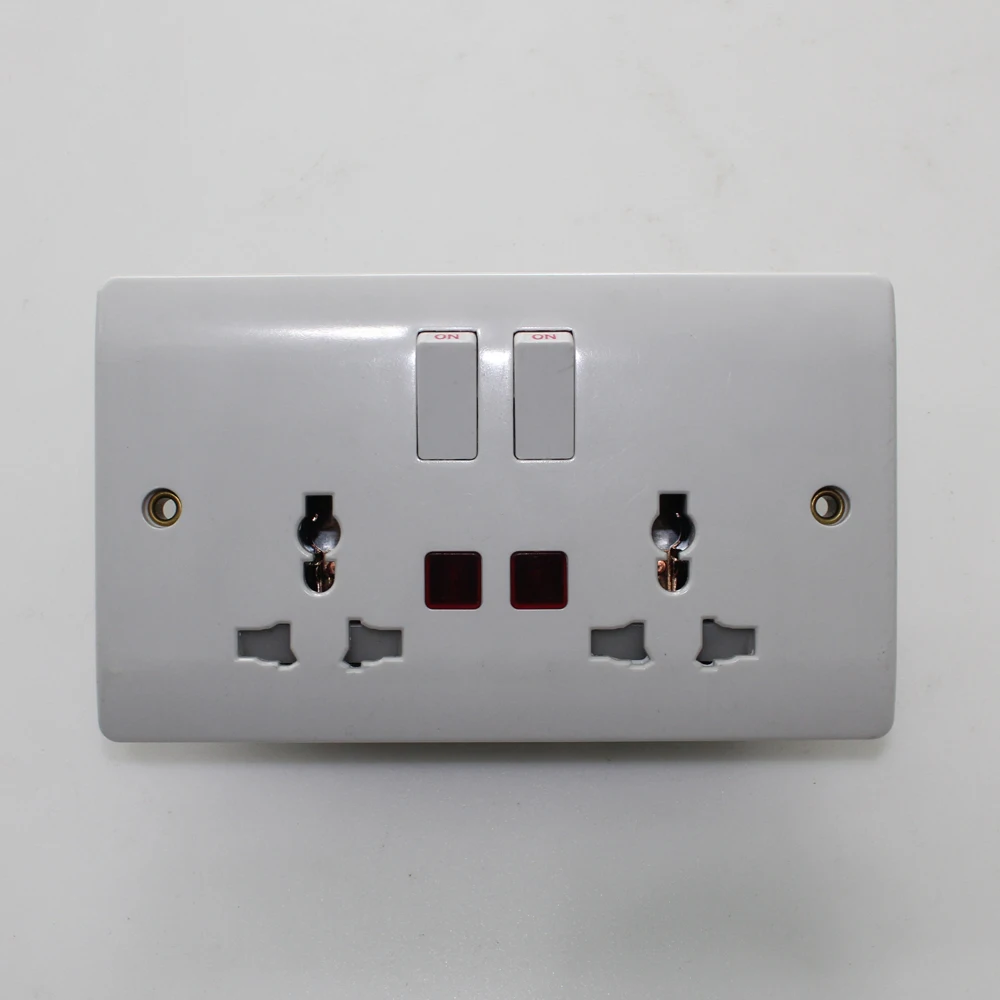 
Euro/Britain/England type G dual AC plugs outlet wall switch socket with CE/ROHS single 3 pins socket 
