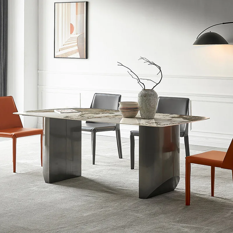 Stainless Steel Metal Leg Sintered Stone Top Living Room Furniture Modern Luxury Dining Tables Sets with Chairs
