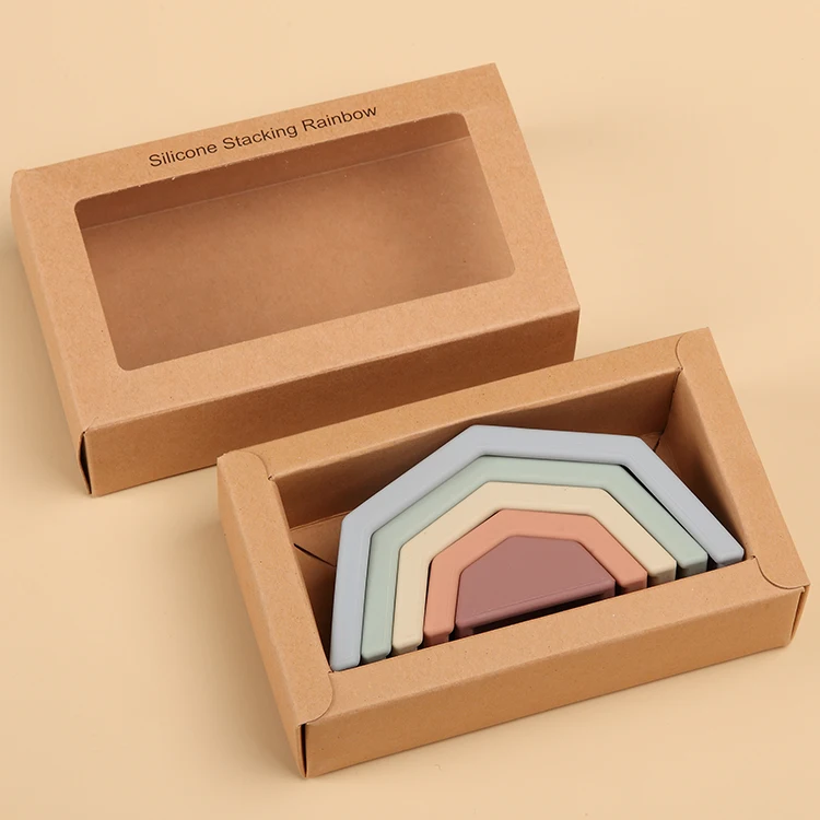 BPA free Silicone Baby Teether Toy Dongli Food Grade Silicone Kids Educational Stacking Rainbow Toy