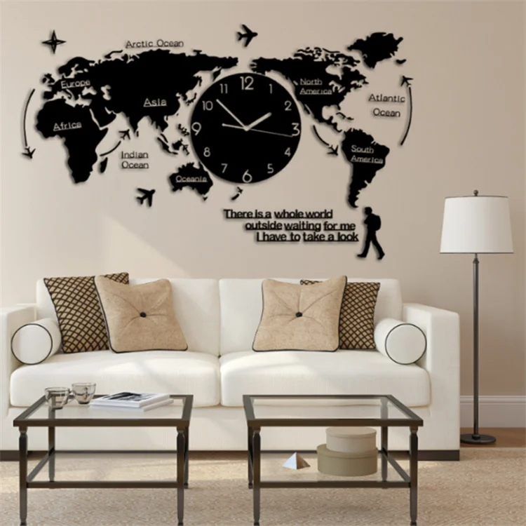 Modern Style Diy Home Decoration Wall Clocks Large Acrylic 3d World Map Wall Clock
