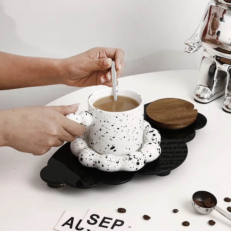 Creative Speckled Splashing Ink Ceramic Coffee Mug With Ink Spot Creative Novelty Espresso Tea Cup and Saucer Set