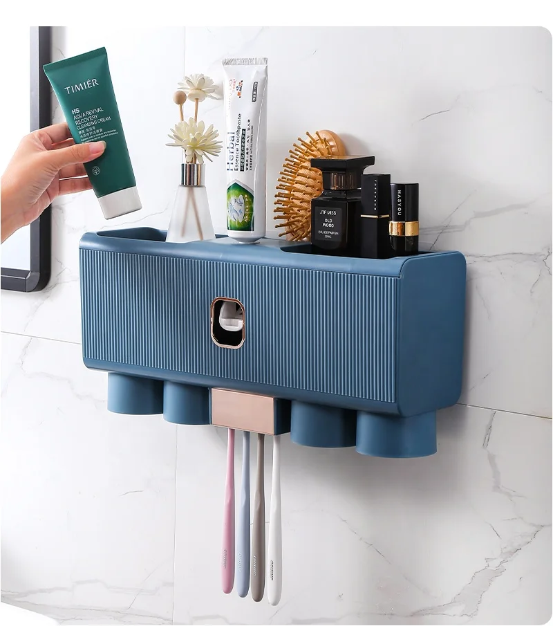 Bathroom Storage Rack Wall-mounted Toothpaste Holder Automatic Toothpaste Dispenser Squeezer with Cup