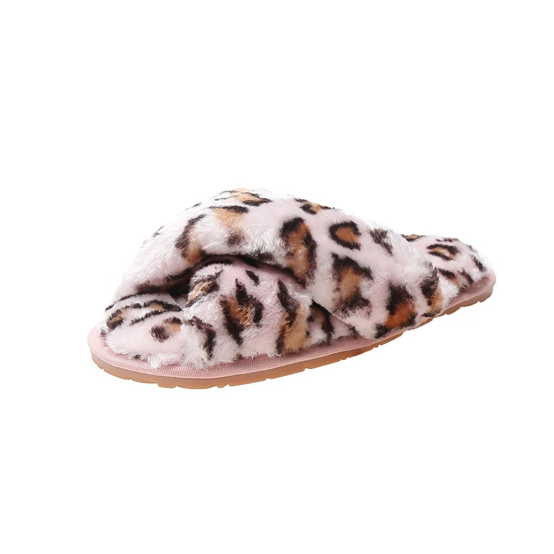 Be novel in design leopard print winter plush warm slippers with low price