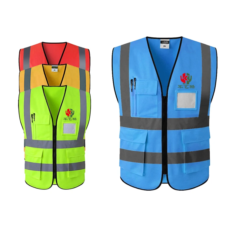 High visibility reflective safety vest logo  front construction  traffic  bicycle sport safety vest for worker with pocket