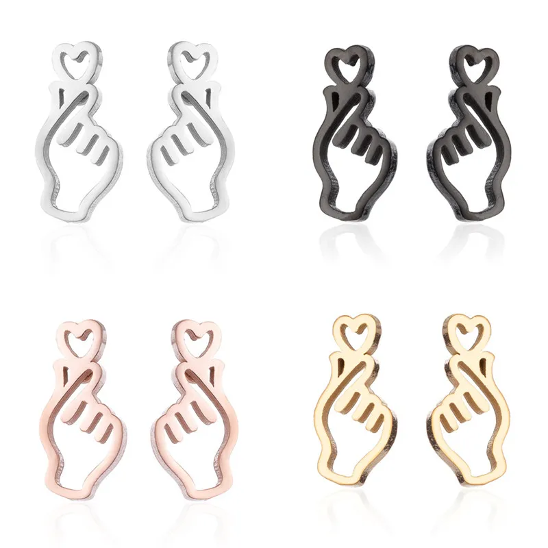 Модные серьги Queena в Корейском стиле золотые желтые черные модельные Bixin gesture Микки Мауса любовь сердцебиение ювелирные изделия из нержавеющей стали для ушей