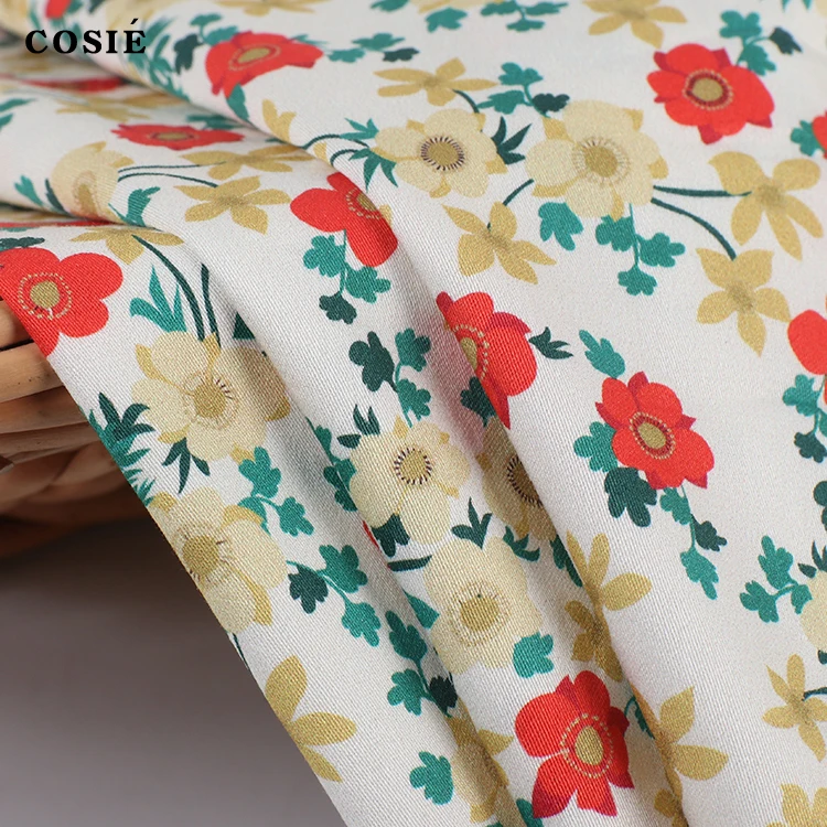 Custom Cotton Sateen Woven Fabric Digital Printing Satin High Density Printed Shinny Fabric Colorful Floral Pattern For Dress