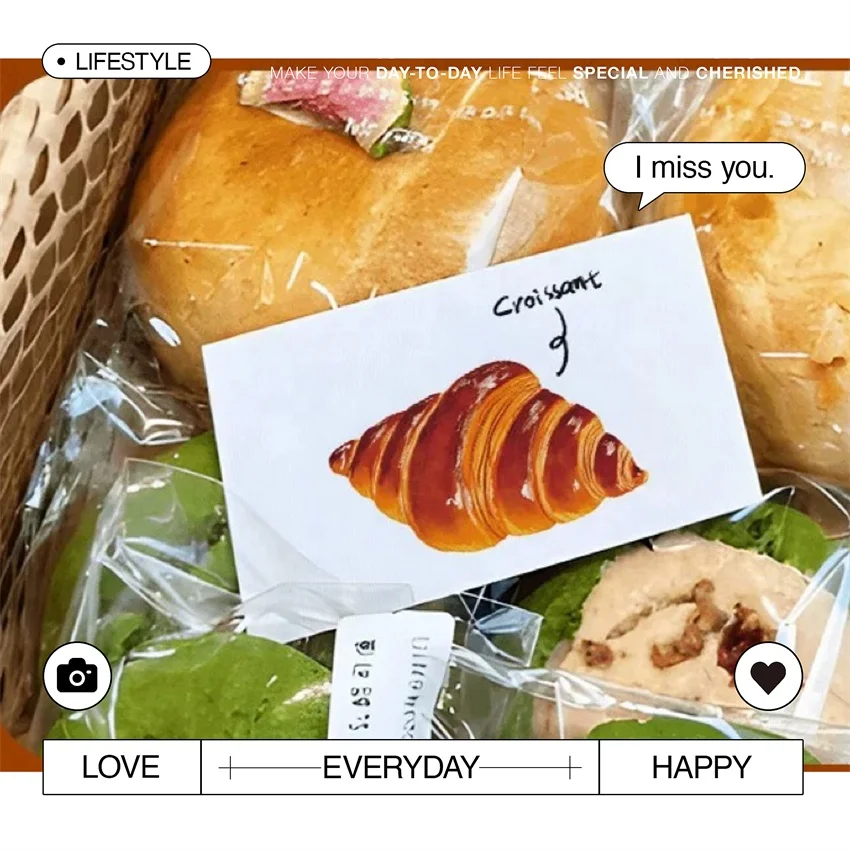Custom Hand-Painted Baking Card for Cake Shops Art Paper Instructions and After-Sales Tips on Bread Preservation