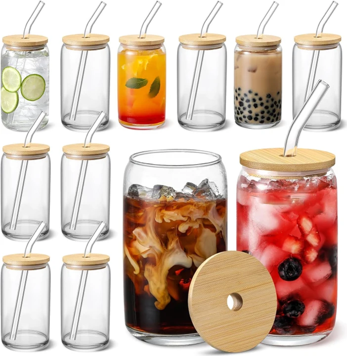 500ml 550ml 16oz 18oz Borosilicate Glass Tumbler Sublimation Jars with Bamboo Lid Straw Frosted Mugs Drinkware Type