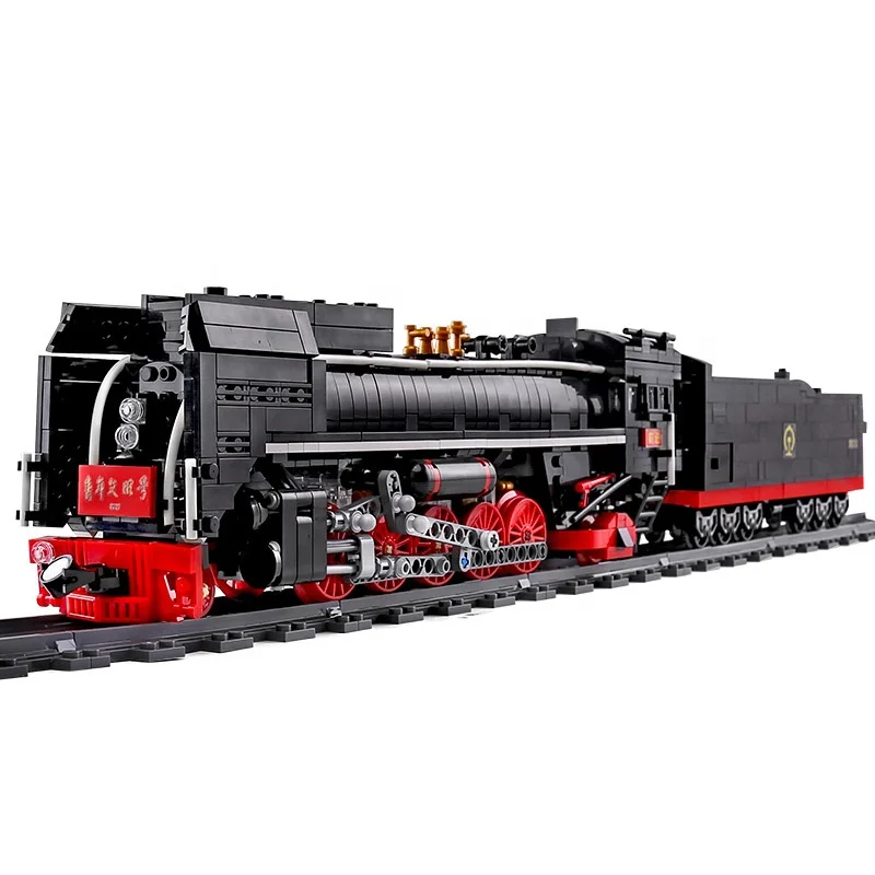 Формы King 12003 RC Электрический Железнодорожный трек QJ паровоз DIY Набор поездов Детские Кубики Игрушки для рождественских подарков Упакованные в коробку