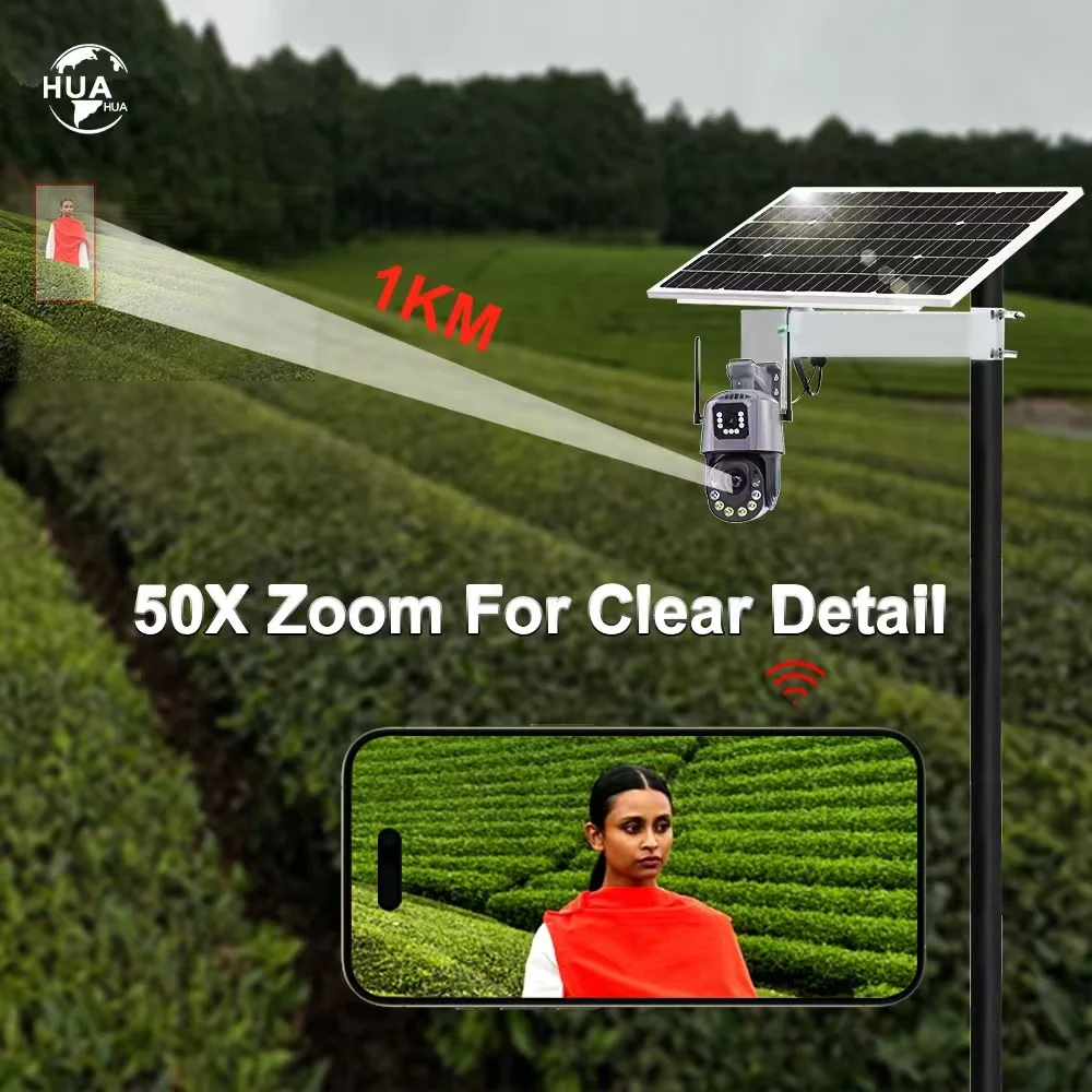 Factory 360 Degree Solar Powered Cctv Camera 36X 50X Zoom Hd Intelligent Solar Energy Alert Ptz Camera Dual Lens 4g Solar Camera