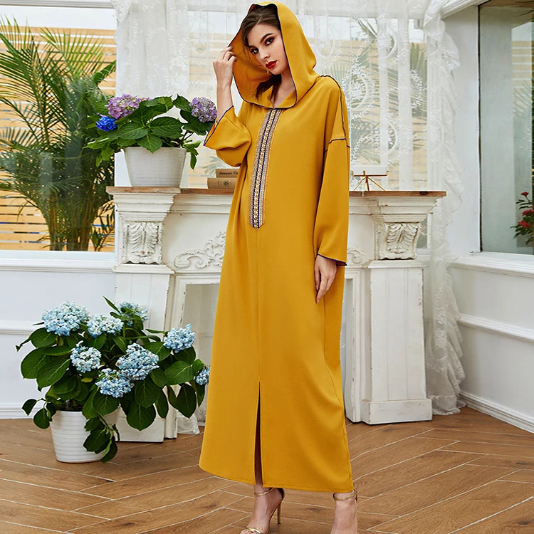 Customize Loose casual abaya embroidery muslim dress women abaya with hoodie