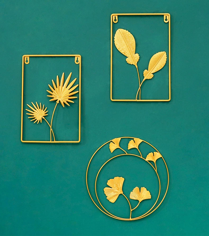 Modern Living Room Metal Wall Art Home Decor Hanging Gold Wall Decoration Plant Ornament