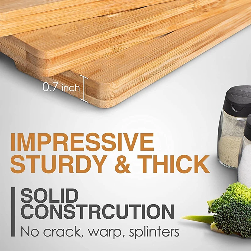 Factory Custom Private Label Logo 3 Pieces Eco-friendly Slotted Large Organic Bamboo Cutting Boards Chopping Blocks Set