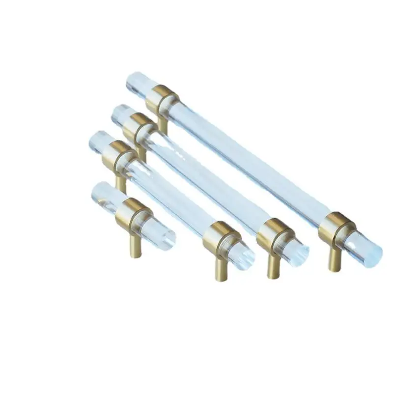 High Quality Brass acrylic strip handle modern simple cabinet gold transparent drawer wardrobe furniture light luxury handle