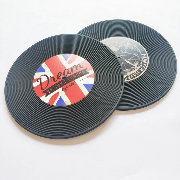 Customizable Blank Soft PVC/Rubber Coaster Vinyl Record Disk Coasters for Drinks - Tabletop Protection Prevents Furniture Damage