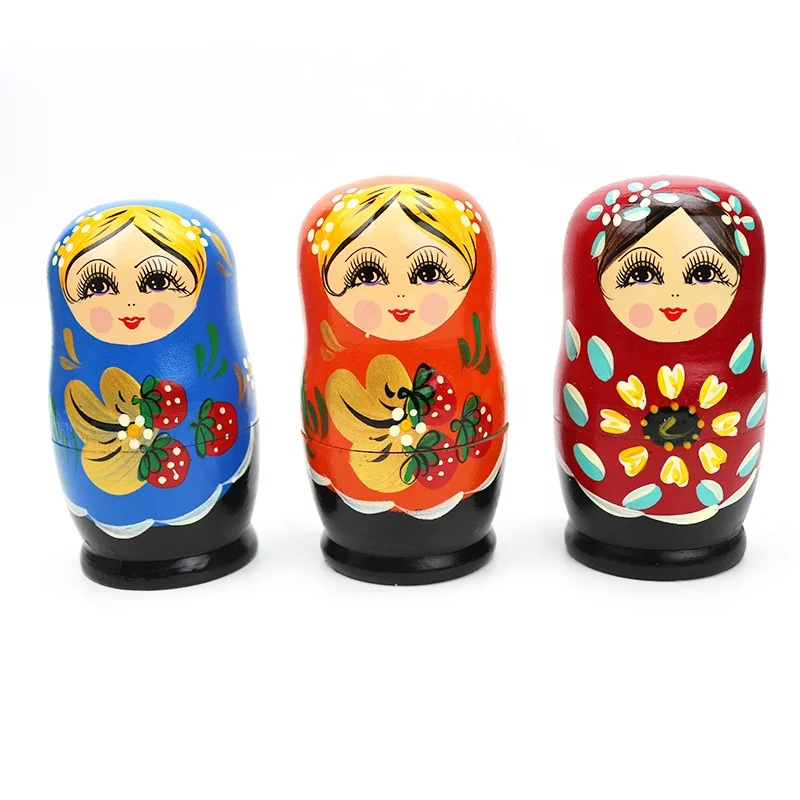 5 Pieces Nesting Stacking Matryoshka Babushka Dolls Christmas Nesting Doll Cartoon Girls Pattern Babushka Wood Doll Stacking Toy