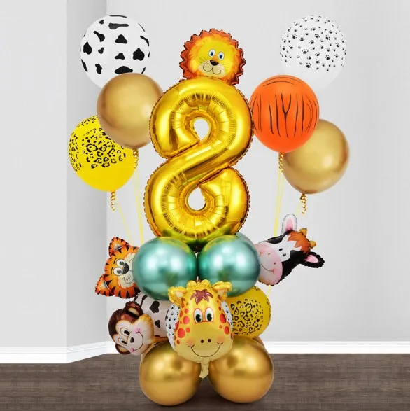 Jungle Animal Balloons Set Chrome Metallic Latex Balloon 30inch Gold Number Globos Kids Birthday Party Baby Shower Decor