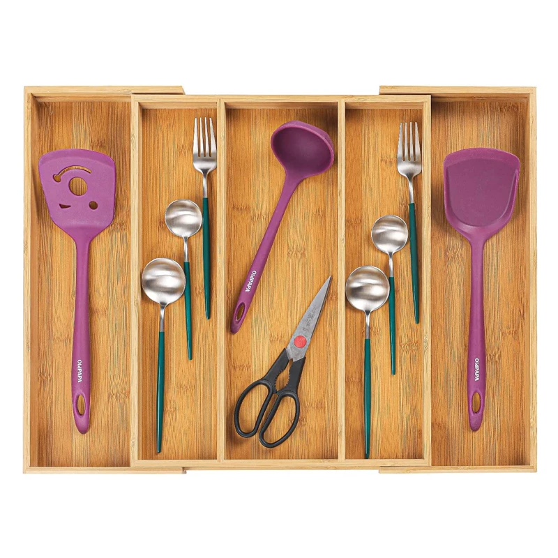 Kitchen Bedroom Living Room Bamboo Cutlery Tray Expandable Drawer Organizer Adjustable Cutlery for Utensil Holder