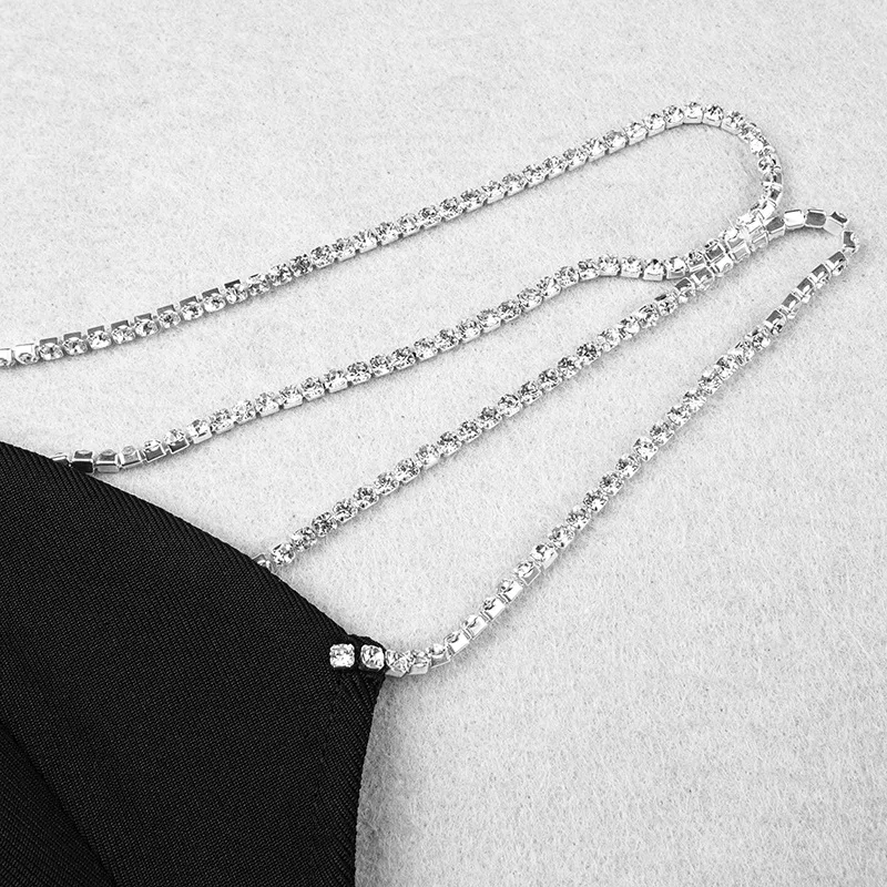 European and American Fashion Bandage Dress with Diamond Sling Chain Mesh Splicing Dress Sexy Party Dress