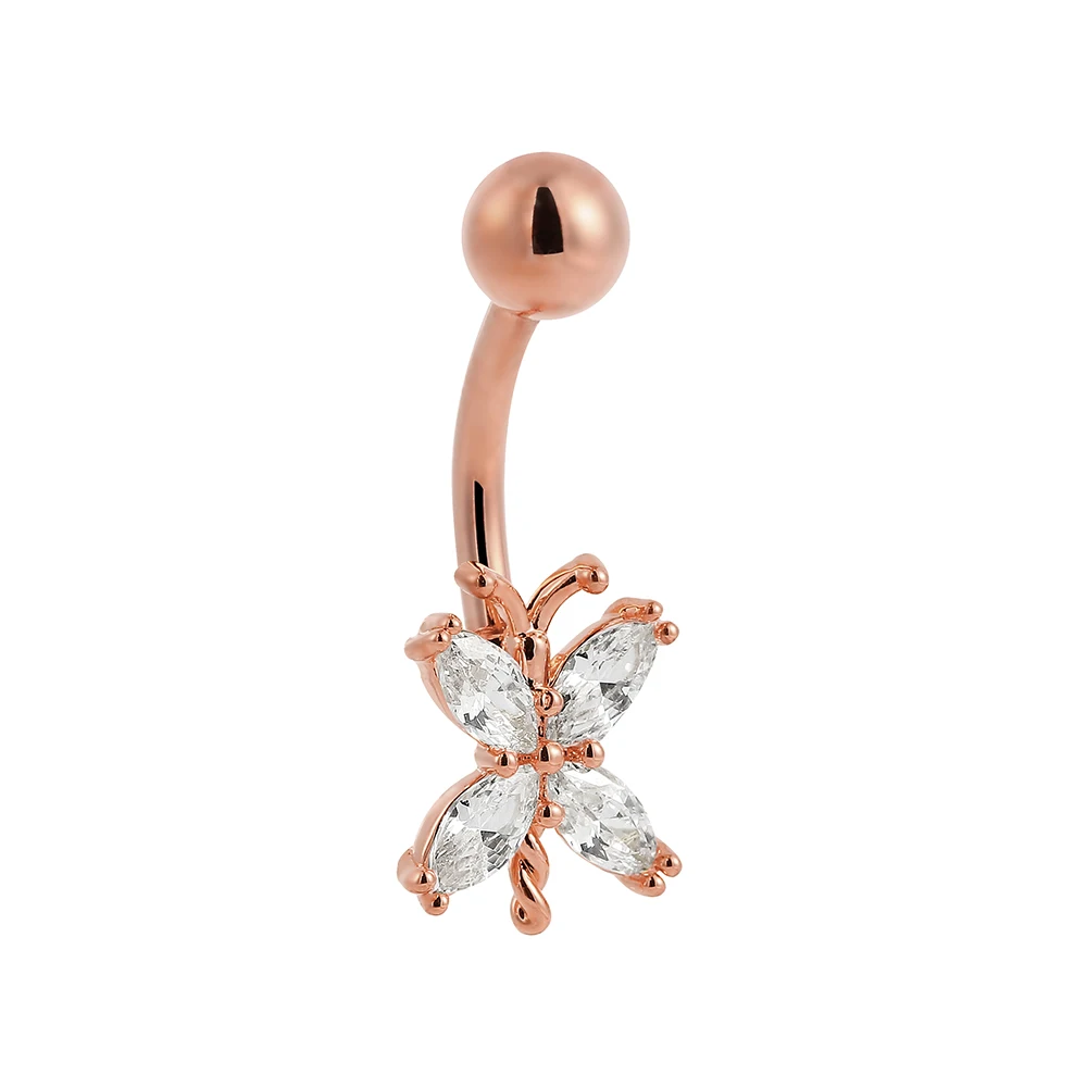 Superstar Custom fashion inlay zircon crystal butterfly body piercing jewelry navel ASTM F136 titanium women belly button ring