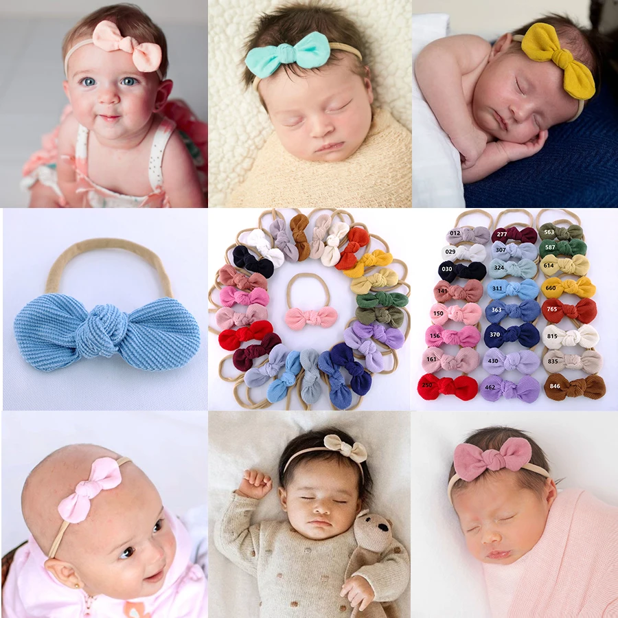 
BLL01 Super Soft Corduroy Fabric Hair Bow Nylon Heaband Newborn Infant Stretchy Hair Band Kid Hair Accessories Toddler Elastic 