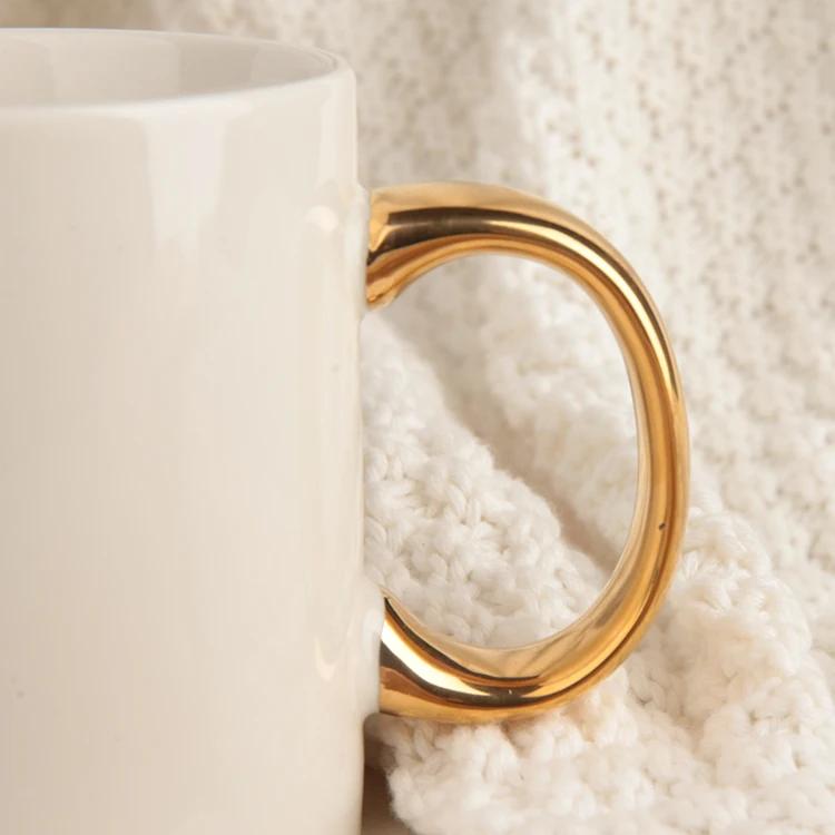 Custom Logo Luxury Dishwasher Safe Gold Rim 11Oz Ceramic Sublimation Blanks Coffee Mugs Cups With Golden Handle
