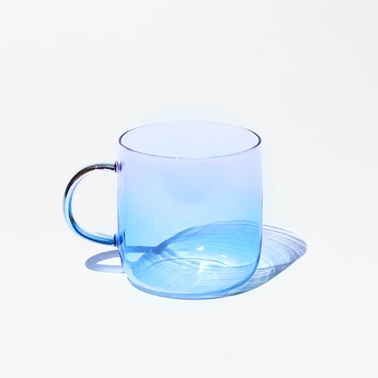 Hot Sale Pink Blue Amber Glass Cups Custom Logo Decal Colored Clear Transparent Glass Cups Mugs
