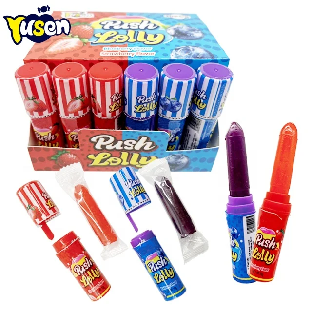 Hard Boiled Sugar Individual Packaging Delicious Mix Strawberry And Blueberry Flavor Mini Cute Crazy Lipstick Lollipop Candy