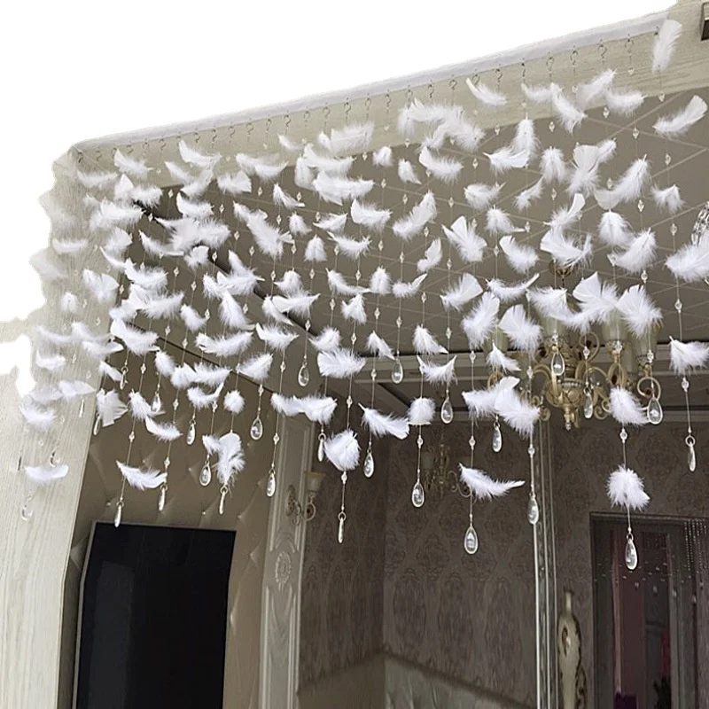 Home Decor Screens and partitions natural crystal feather curtain 1m long white feather door curtain