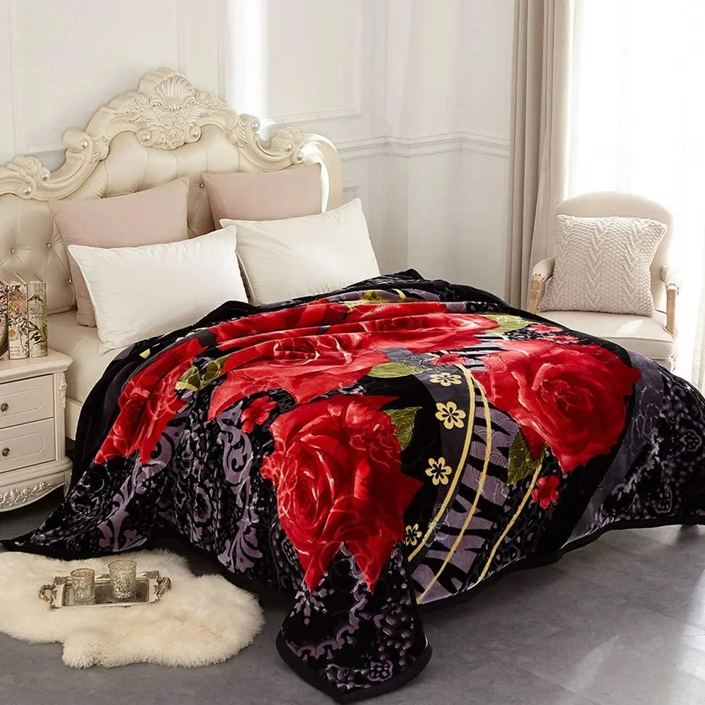 Super Soft Mink Korean Style Heavy Spain Blanket Plush Soft Warm 2 Ply Printed Raschel Bed Blanket for winter