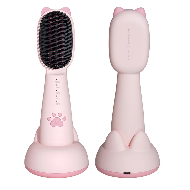 mini professional keratin treatment cordless Rechargeable ceramic infrared ionic hair straightener brush with based