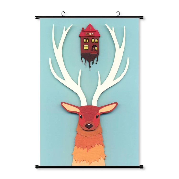 Quality Design Bedroom Decoration Cartoon Hanging Scroll Banner Hanging Flag Wooden Pole Kakemono