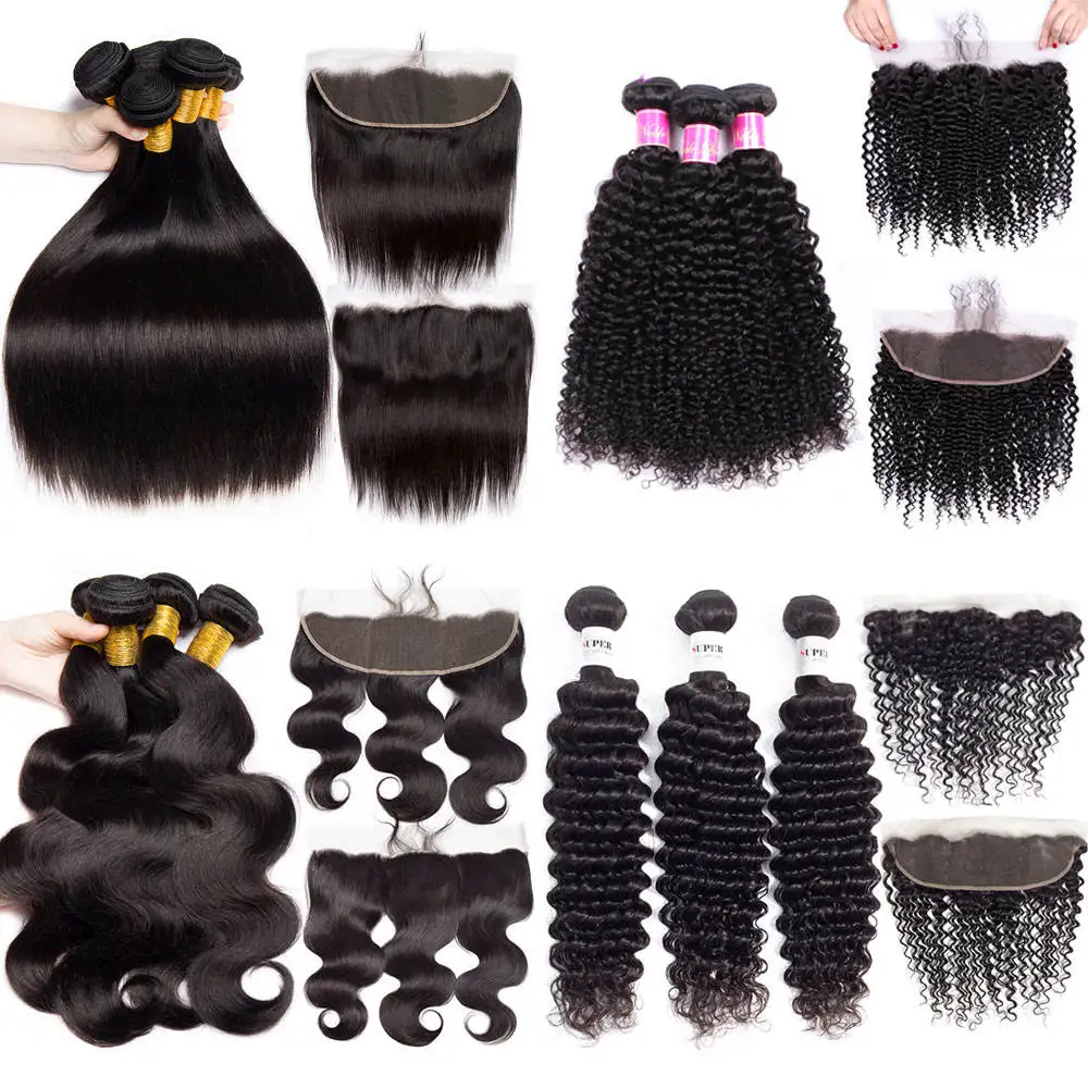 Double Drawn Silky Straight Remy Human Hair Bundles 12A Grade Super Double Drawn Virgin human hair bundles with closure set