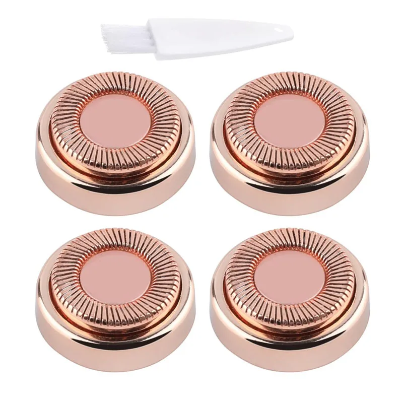 Replacement Heads for Facial Hair Remover Shaver for Women, Gen 1, Rose Gold - Pack of 4 + zip bag with one free brush