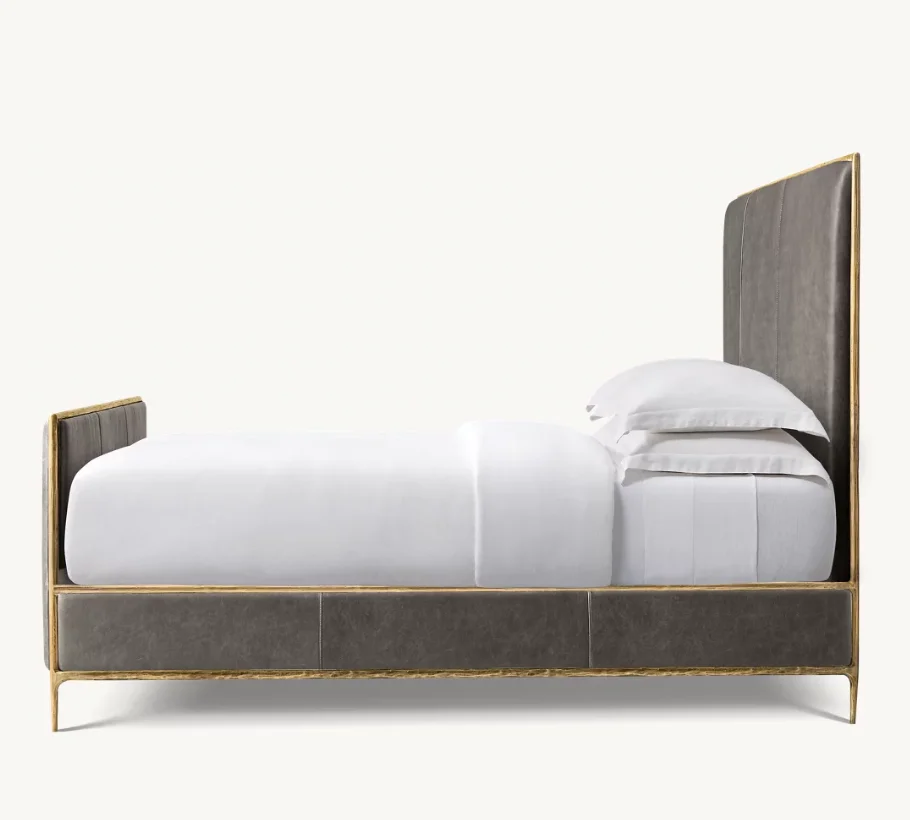 Forged brass leather Panel bed footboard bedroom furniture set indoor furniture sets living room sofa lounger nightstand dresser