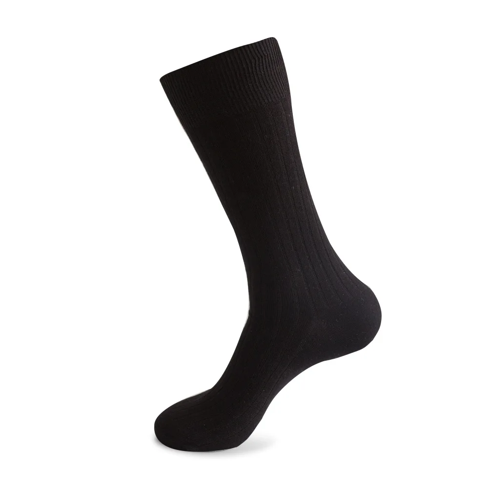Large Size Custom Double Needles Dress Solid Color Crew Men Socks Combed Cotton Stripe Socks Long Man Sport High Socks
