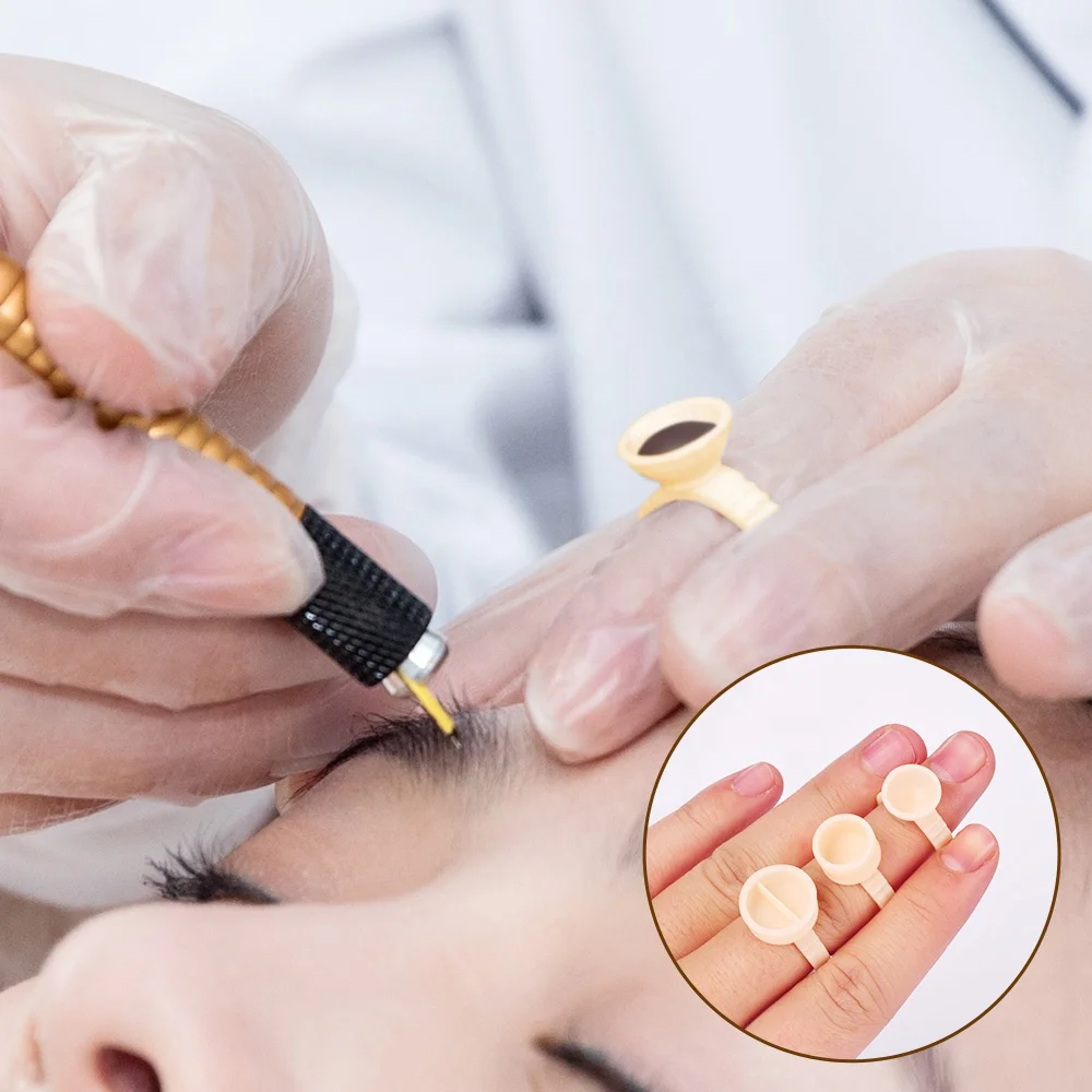 100Pcs Eyebrow Tattoo Ring Cup Microblading Pigment Glue Divider Tattoo Ink Pigment Cup Permanent Makeup