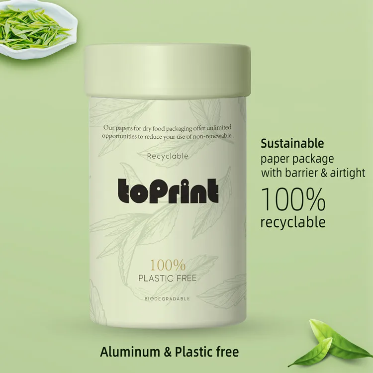 100% Plastic Free Tea Packaging Boxes Custom Logo Recycled Cardboard Pure Paper Tube Tea Cylinder Packaging