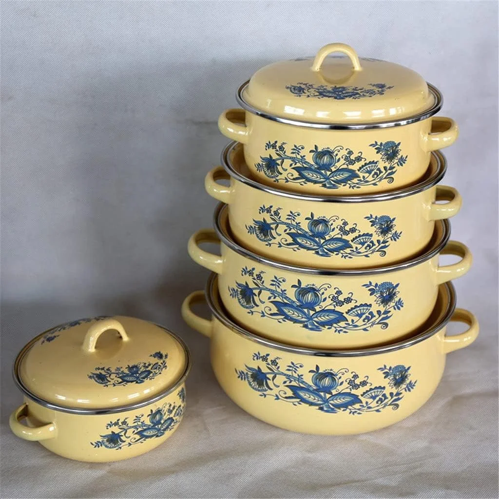 Ollas de Peltre Pewter Juego De 5 Cacerolas Enamel Casserole Cooking Kitchenware Ollas de Peltre 16/18/20/22/24cm Set Cookware