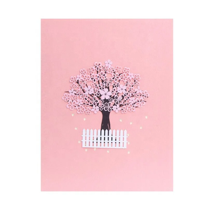 3D Pop Up Greeting Cards Romantic Cherry Tree Loveers for Wedding Valentine Anniversary Easter Birthday Festival Party