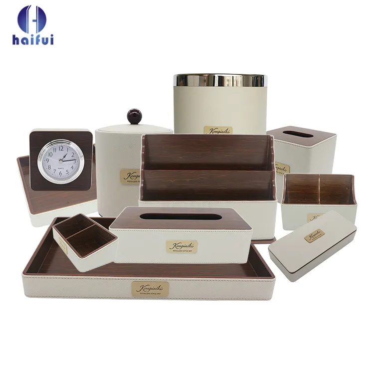 Hotel leather products PU leather tray dustbin tissue box