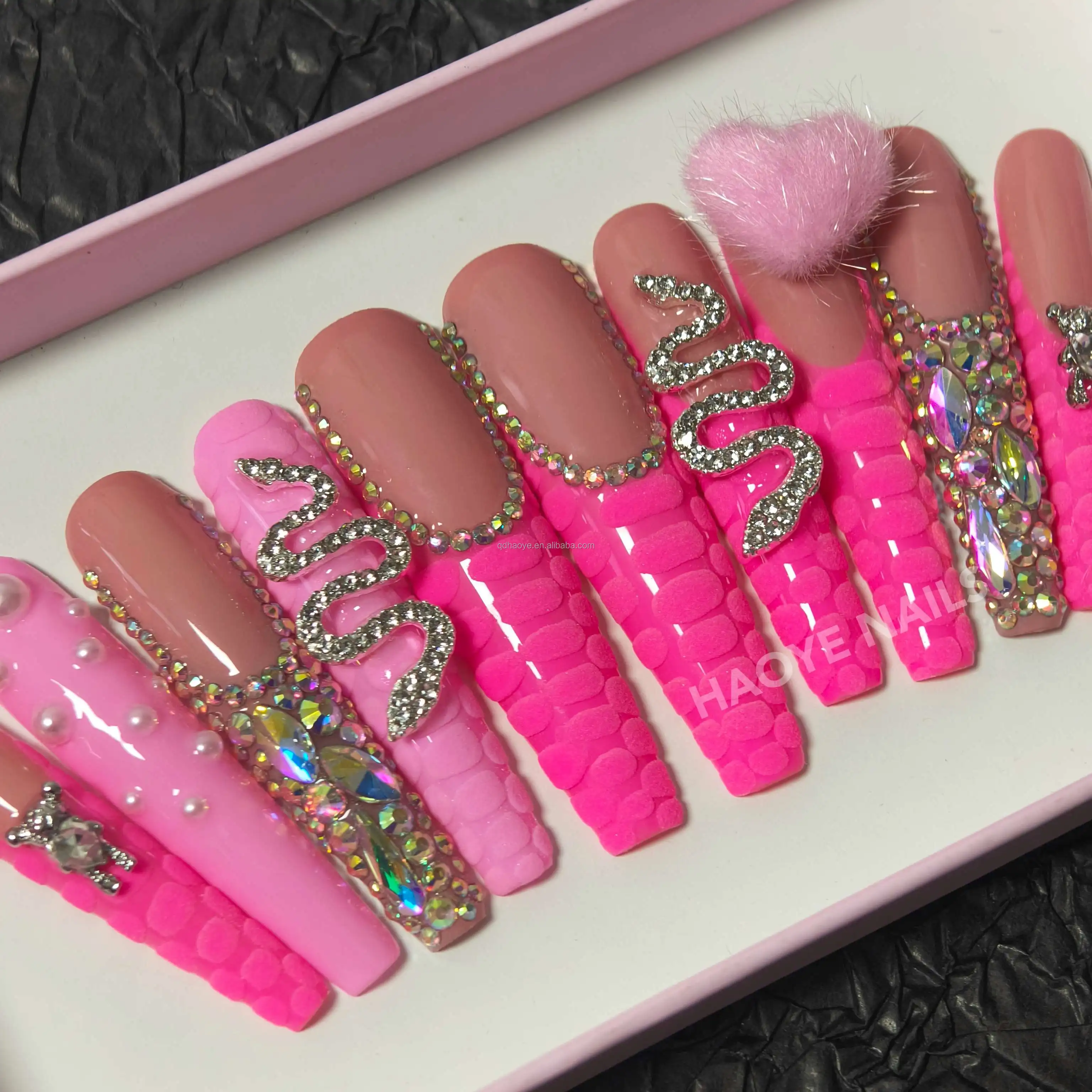 Press On Nails Vendor Wholesale Custom Design Private Label Luxury Long French Tips False Acrylic Handmade Press On Nails Bulk