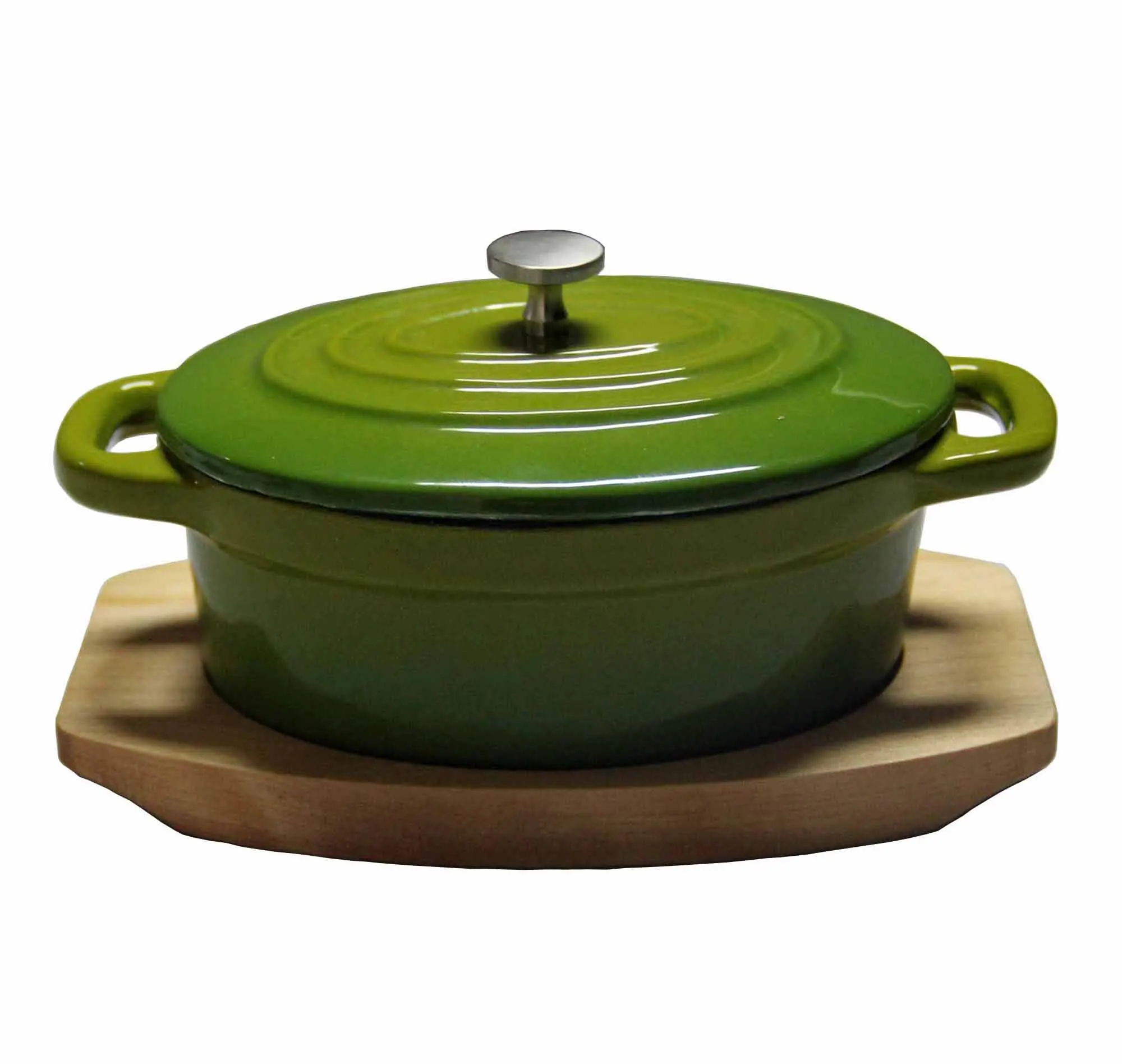 mini pot 350 ml tableware cast iron enamel cookware casserole with wooden base kitchenware set